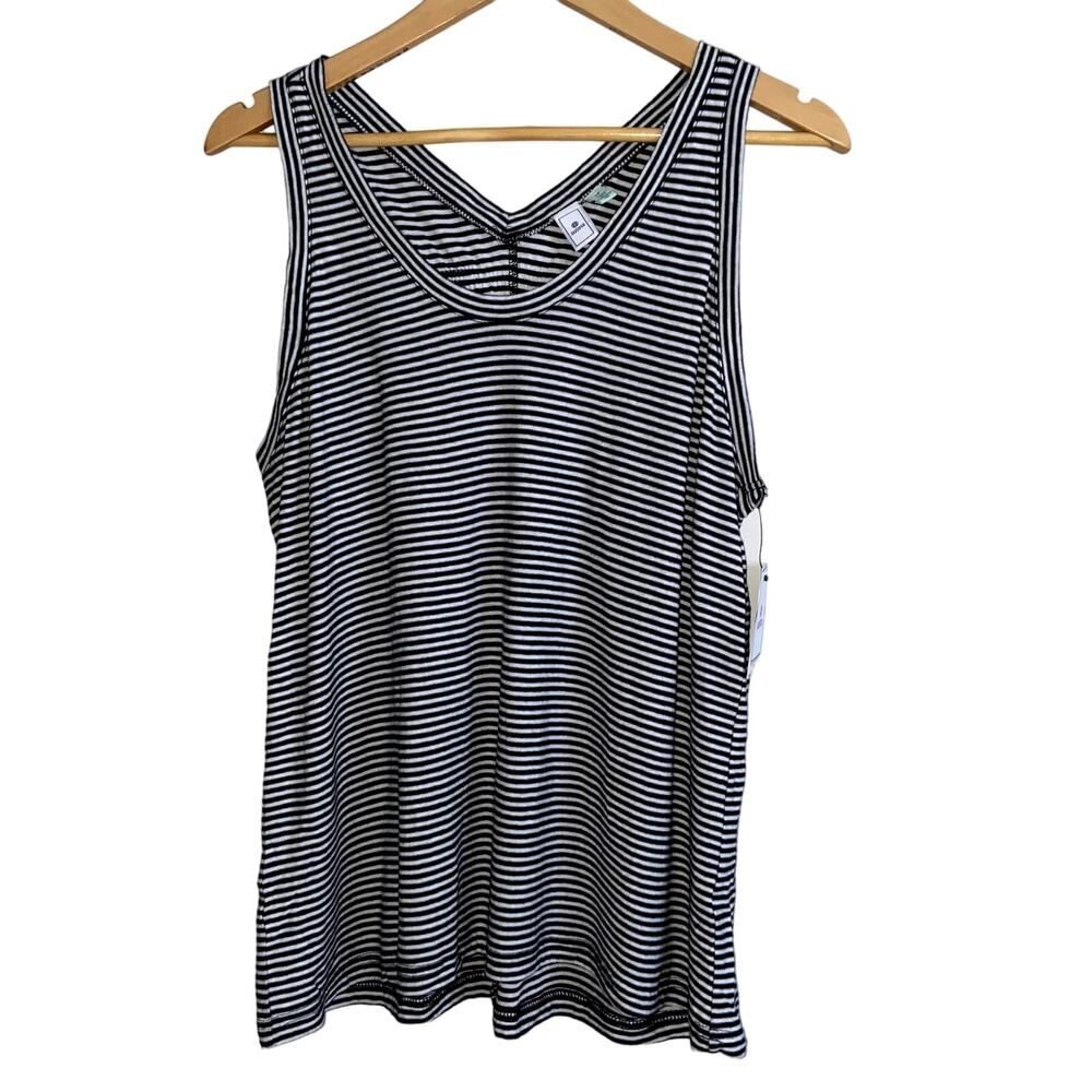 Susina Stripe Tank Top Black White Gathered Back Size Large Petite NWT !
